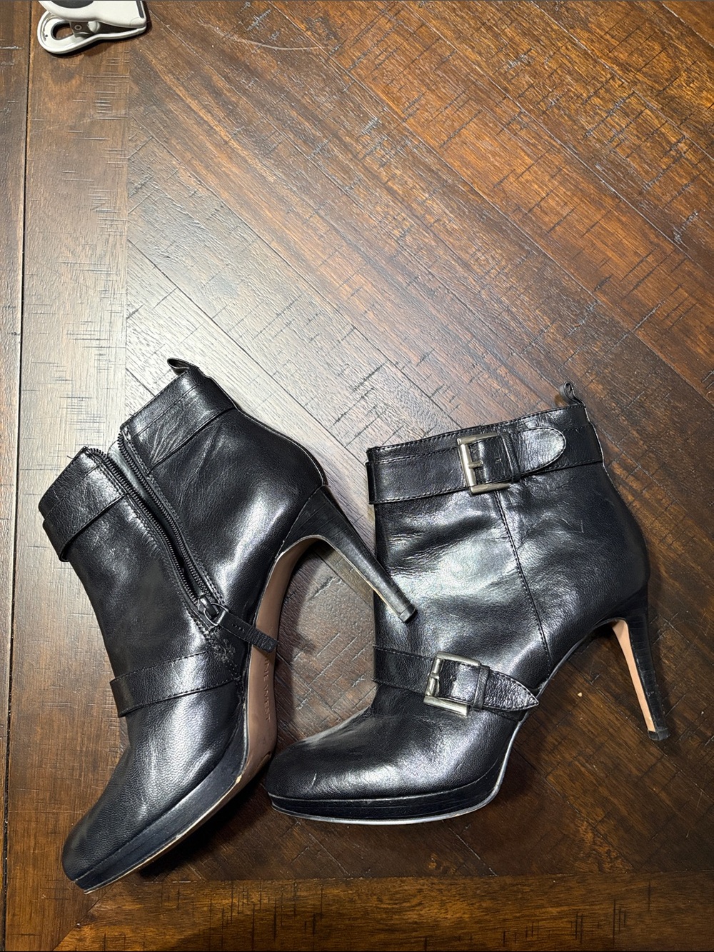 Nine West Black Leather Buckle Ankle Booties